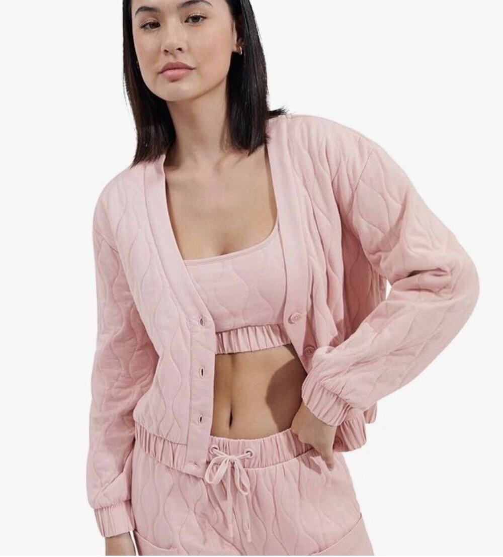 UGG Quinby Quilted Cardigan Rose Smoke Mauve Pink Size L